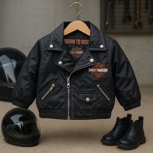 Harley-Davidson Kids Black and Orange Moto Jacket 18 Months